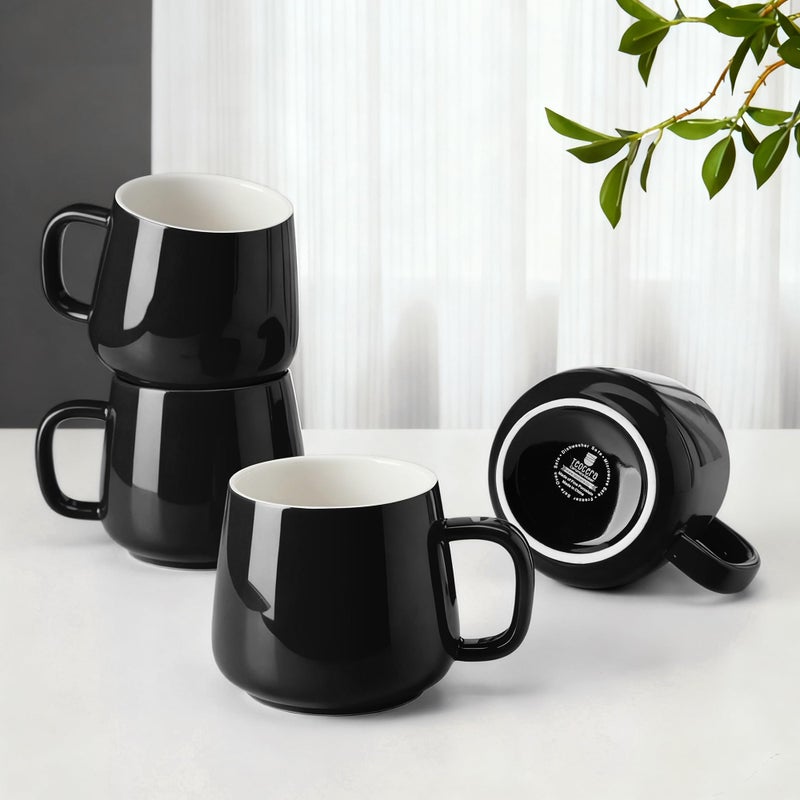 Teocera Ceramic Coffee Mug Set of 4-12 oz Coffee Mugs with Large Handles for Hot or Cold Drinks Like Latte, Cocoa, Tea or Juice - Smooth Ceramic, Dishwasher Safeï¼ŒBlack - Image 1